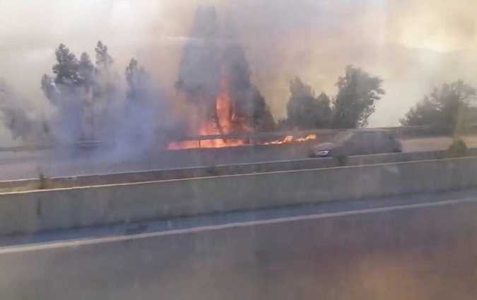 حريق هائل على مستوى الطريق السيارة تونس الحمامات

