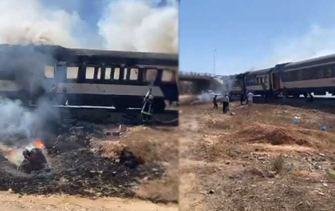 قطار صفاقس تونس : احتراق إحدى العربات في منطقة سيدي صالح 